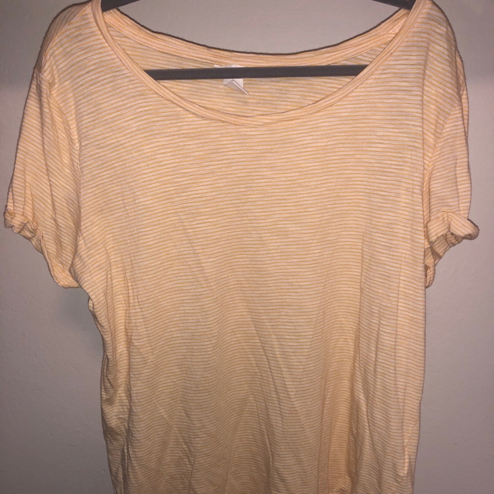 Yellow and white stripped scoop neck t-shirt
